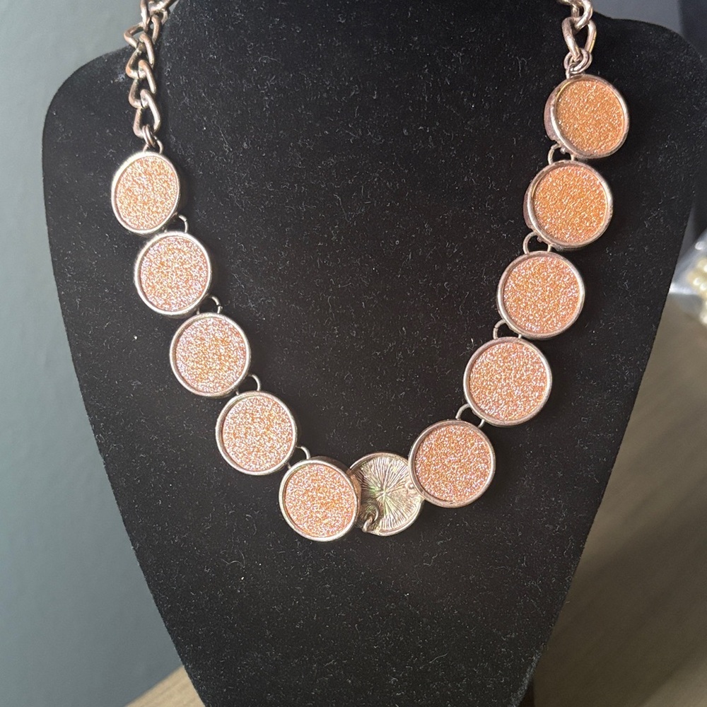 Elegant Peach Glitter Disc Necklace - Women Jewelry